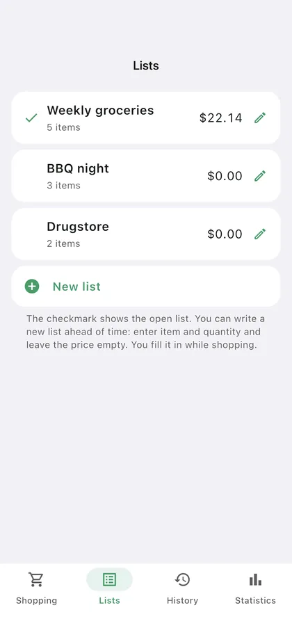 Mitrechner: shopping lists written ahead of time