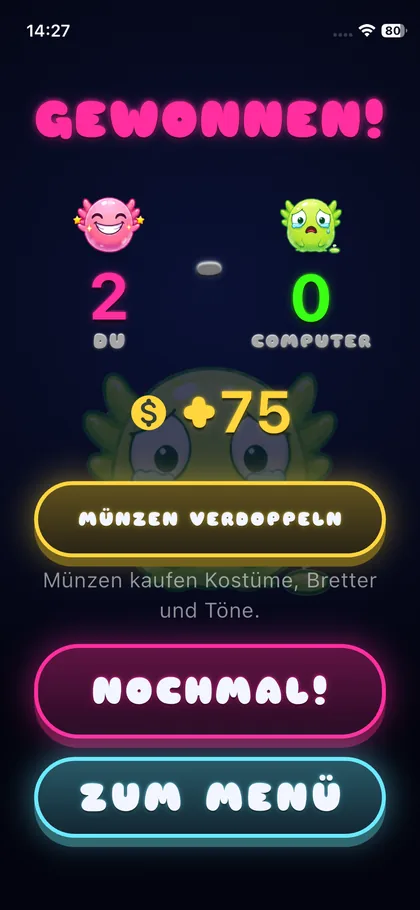 Shlayolotl: der Bildschirm nach einem gewonnenen Spiel