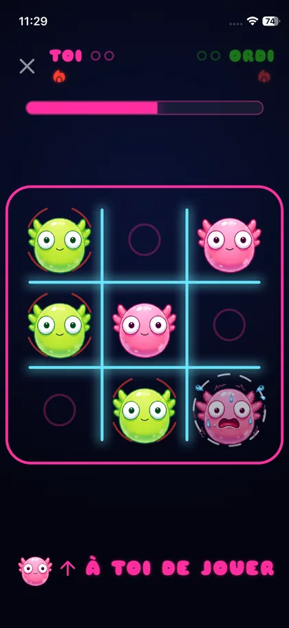 Shlayolotl&nbsp;: une grille de trois sur trois avec des axolotls roses et verts